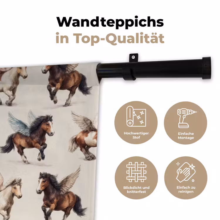 Paarden - Vleugels - Kleurrijk Wandkleed katoen klein 269 -tsfeer2_DE