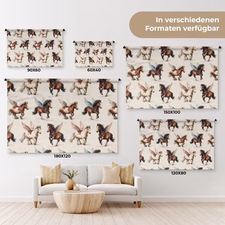 Paarden - Vleugels - Kleurrijk Wandkleed katoen klein 269 -tsfeer8_DE