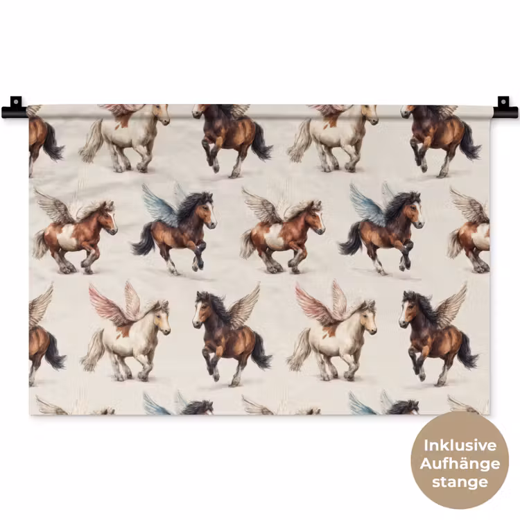Paarden - Vleugels - Kleurrijk Wandkleed katoen klein 269 -t3d_DE