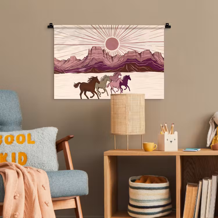Paarden - Rennend - Woestijn - Natuur - Abstract Wandkleed katoen klein -wsfeer4_kind