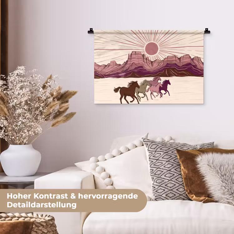 Paarden - Rennend - Woestijn - Natuur - Abstract Wandkleed katoen klein -tsfeer1_DE