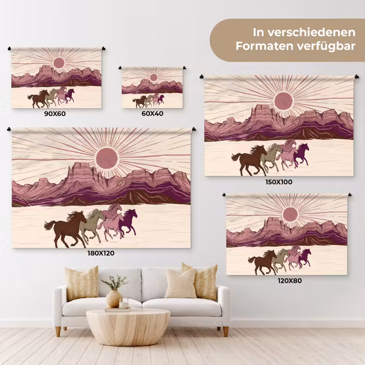 Paarden - Rennend - Woestijn - Natuur - Abstract Wandkleed katoen klein -tsfeer8_DE
