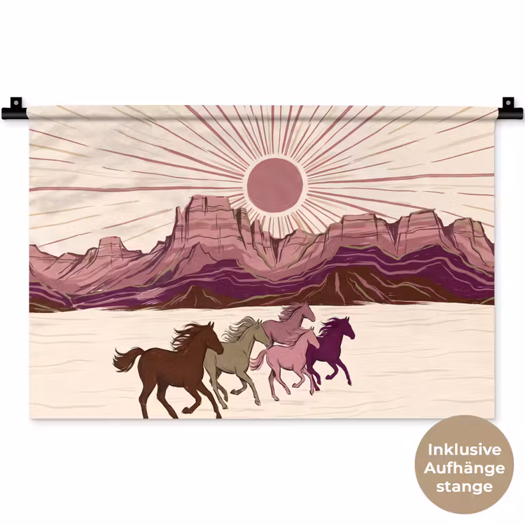 Paarden - Rennend - Woestijn - Natuur - Abstract Wandkleed katoen klein -t3d_DE