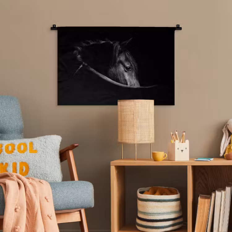 Paarden - Portret - Zwart - Dieren Wandkleed katoen klein -wsfeer4_kind
