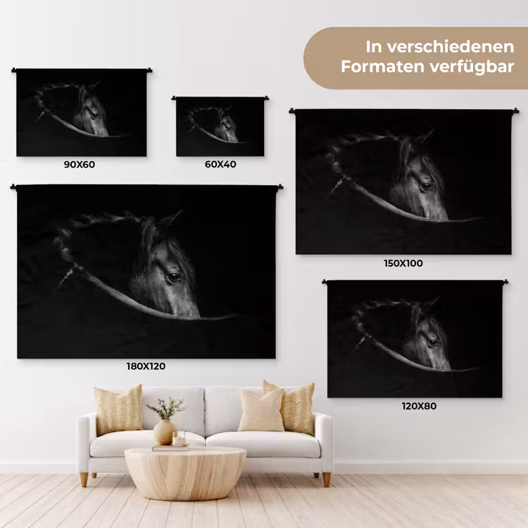 Paarden - Portret - Zwart - Dieren Wandkleed katoen klein -tsfeer8_DE
