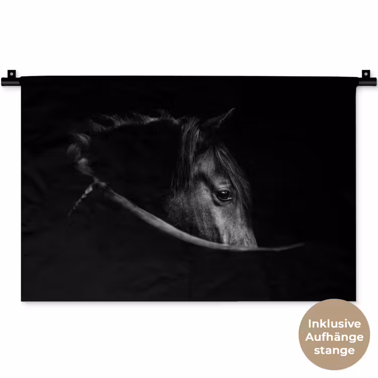 Paarden - Portret - Zwart - Dieren Wandkleed katoen klein -t3d_DE
