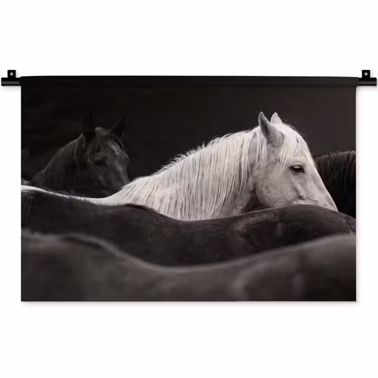 Paarden - Zwart - Wit - Kudde Wandkleed katoen klein -zz3d
