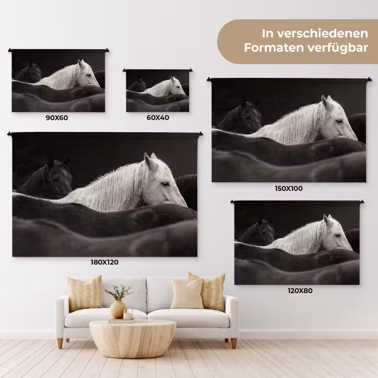 Paarden - Zwart - Wit - Kudde Wandkleed katoen klein -tsfeer8_DE