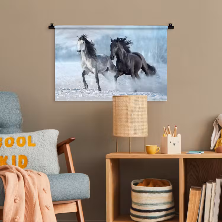 Paarden - Winter - Dieren - Natuur - Sneeuw Wandkleed katoen klein -wsfeer4_kind