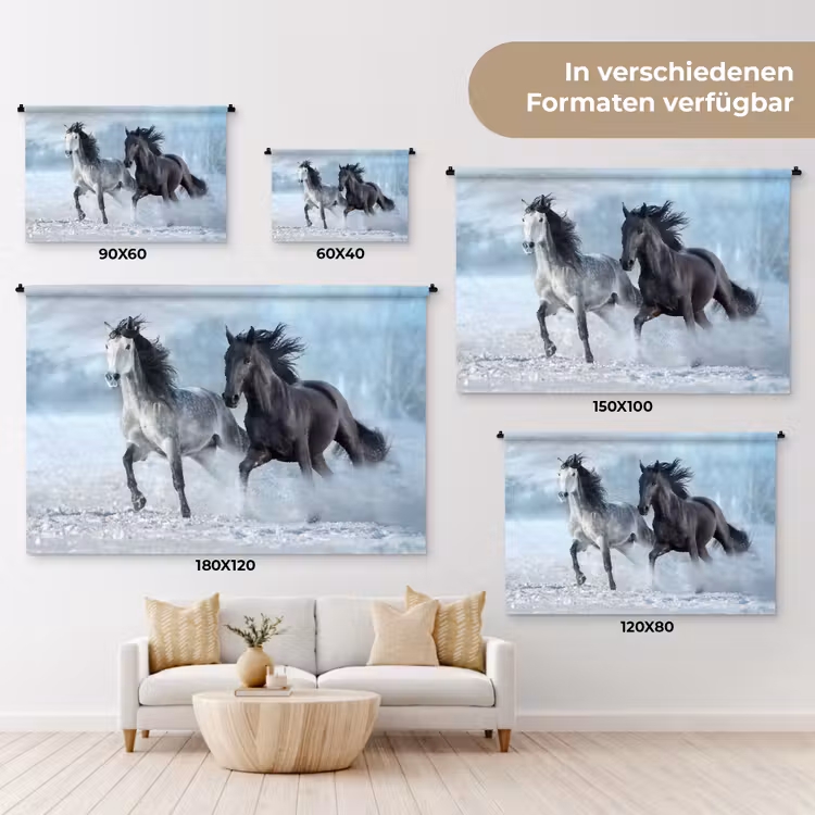 Paarden - Winter - Dieren - Natuur - Sneeuw Wandkleed katoen klein -tsfeer8_DE