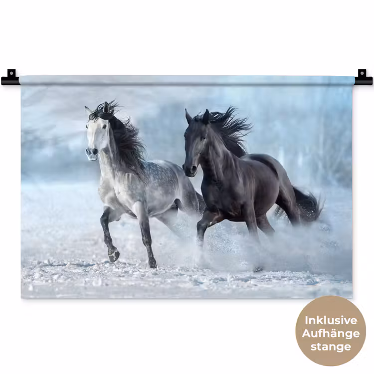 Paarden - Winter - Dieren - Natuur - Sneeuw Wandkleed katoen klein -t3d_DE