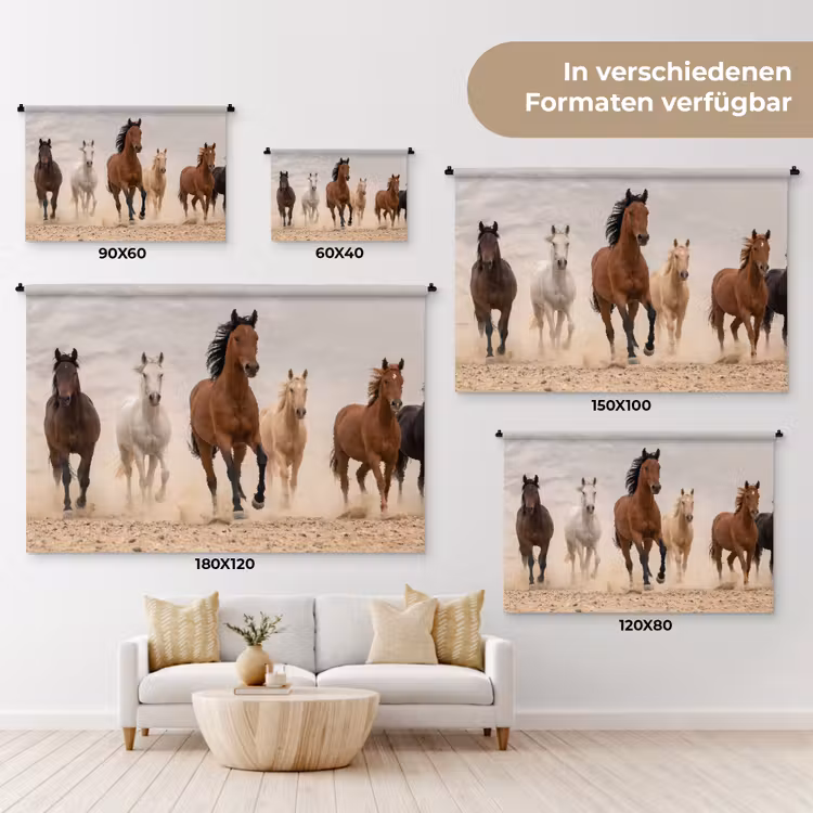 Kudde paarden - Stofwolk - Bruin - Zwart Wandkleed katoen klein -tsfeer8_DE