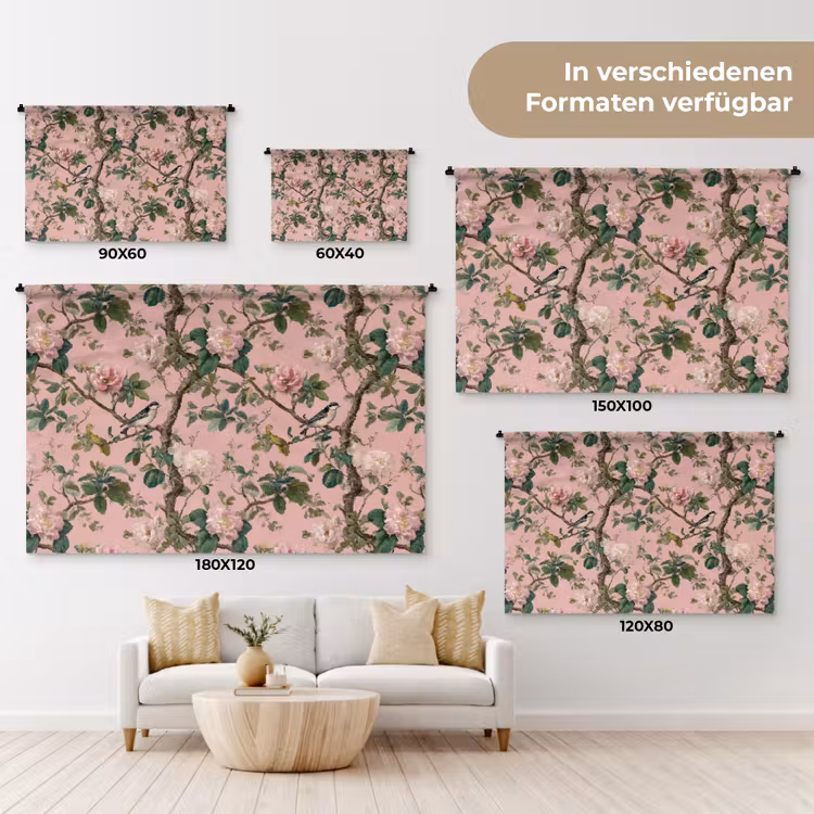 Pioenrozen - Botanisch - Vogel Wandkleed katoen klein 269 -tsfeer8_DE