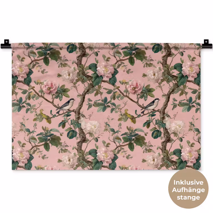 Pioenrozen - Botanisch - Vogel Wandkleed katoen klein 269 -t3d_DE