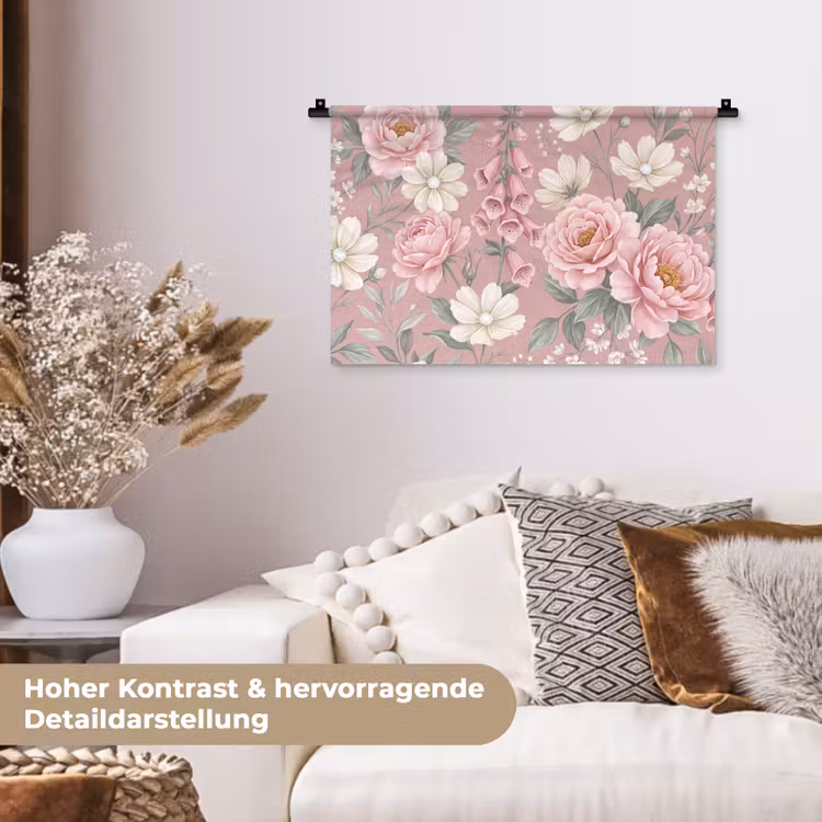 Pioenrozen - Vingerhoedskruid - Pink Wandkleed katoen klein -tsfeer1_DE