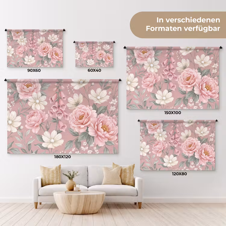 Pioenrozen - Vingerhoedskruid - Pink Wandkleed katoen klein -tsfeer8_DE
