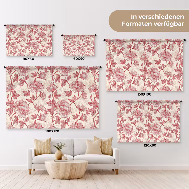 Pioenrozen - Modern - Rood Wandkleed katoen klein 269 -tsfeer8_DE
