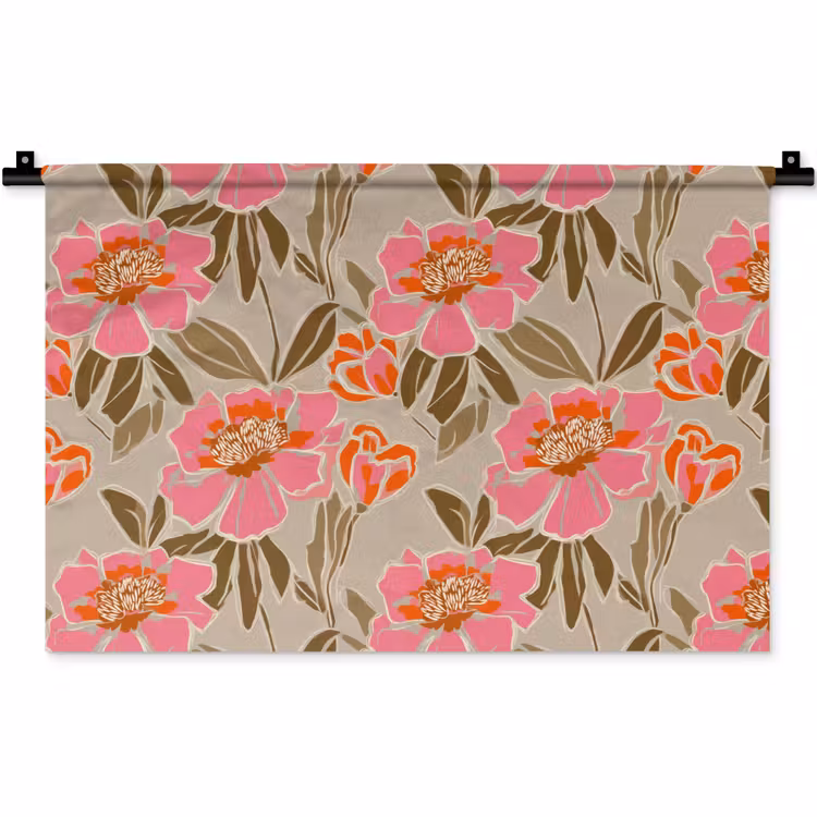 Pioenrozen - Patroon - Roze Wandkleed katoen klein 269 -zz3d
