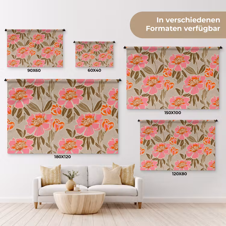 Pioenrozen - Patroon - Roze Wandkleed katoen klein 269 -tsfeer8_DE