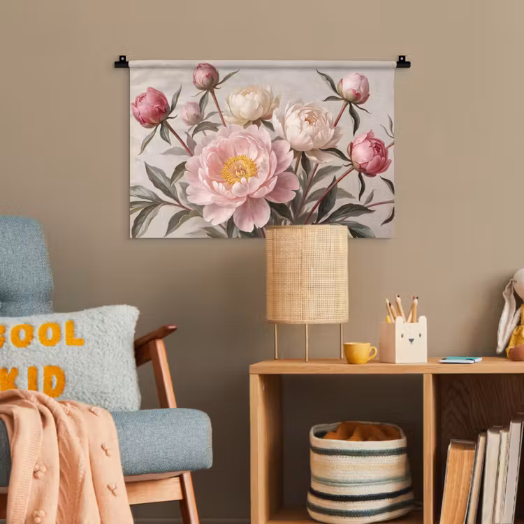 Pioenrozen - Boeket - Roze Wandkleed katoen klein -wsfeer4_kind