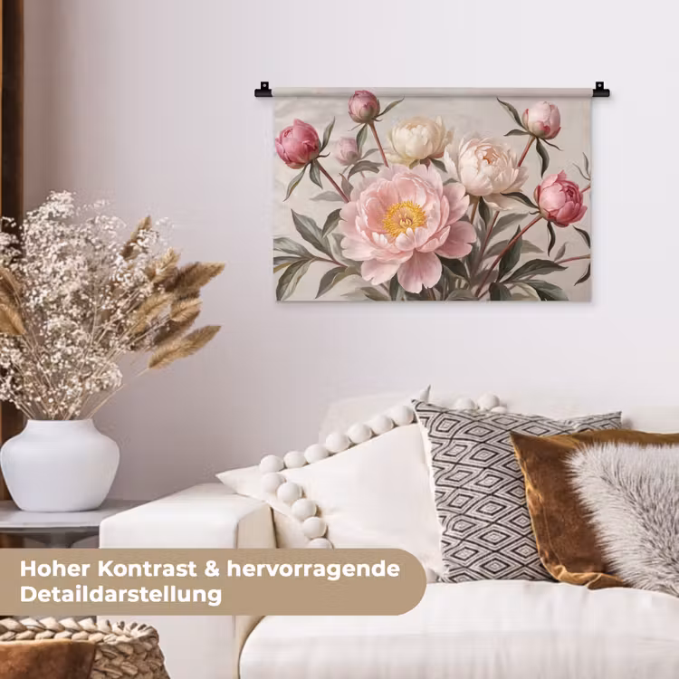 Pioenrozen - Boeket - Roze Wandkleed katoen klein -tsfeer1_DE