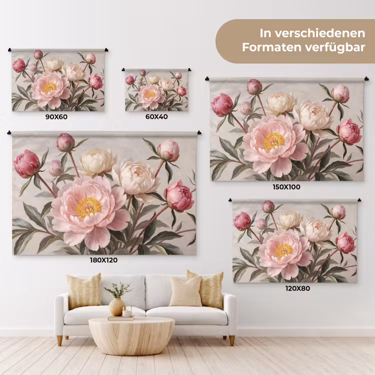Pioenrozen - Boeket - Roze Wandkleed katoen klein -tsfeer8_DE