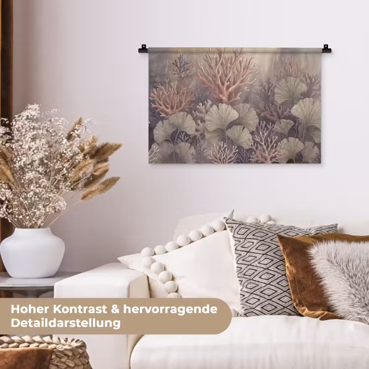 Plant - Bladeren - Zee - Illustratie - Groen Wandkleed katoen klein -tsfeer1_DE