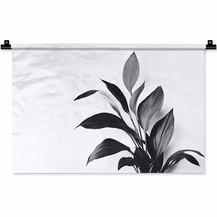 Plant - Bladeren - Minimalistisch - Zwart Wandkleed katoen klein -zz3d