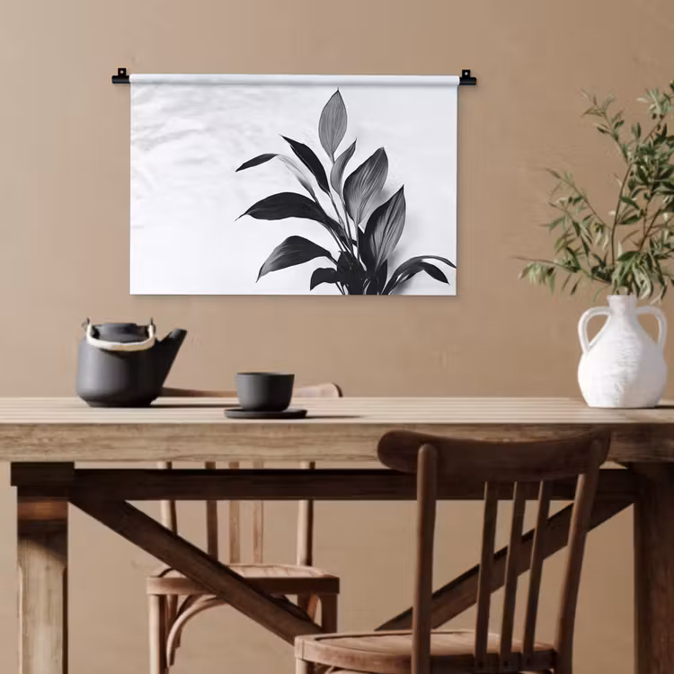 Plant - Bladeren - Minimalistisch - Zwart Wandkleed katoen klein -sfeer6