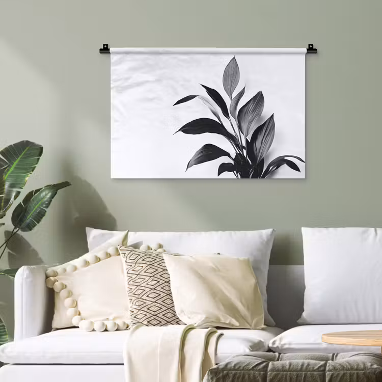 Plant - Bladeren - Minimalistisch - Zwart Wandkleed katoen klein -sfeer7