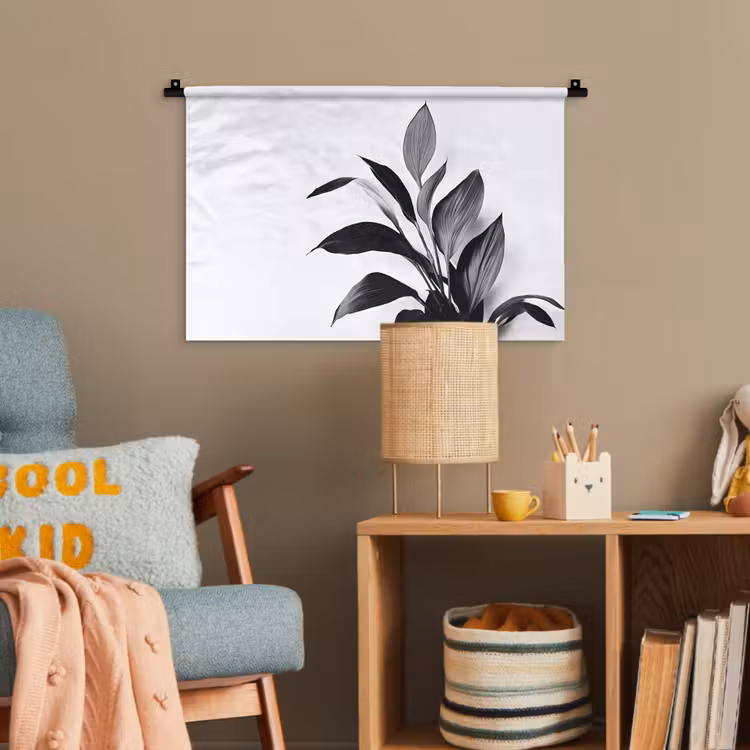 Plant - Bladeren - Minimalistisch - Zwart Wandkleed katoen klein -wsfeer4_kind
