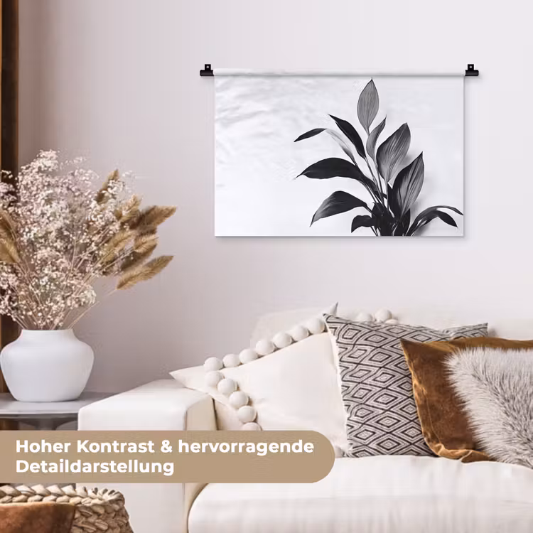Plant - Bladeren - Minimalistisch - Zwart Wandkleed katoen klein -tsfeer1_DE