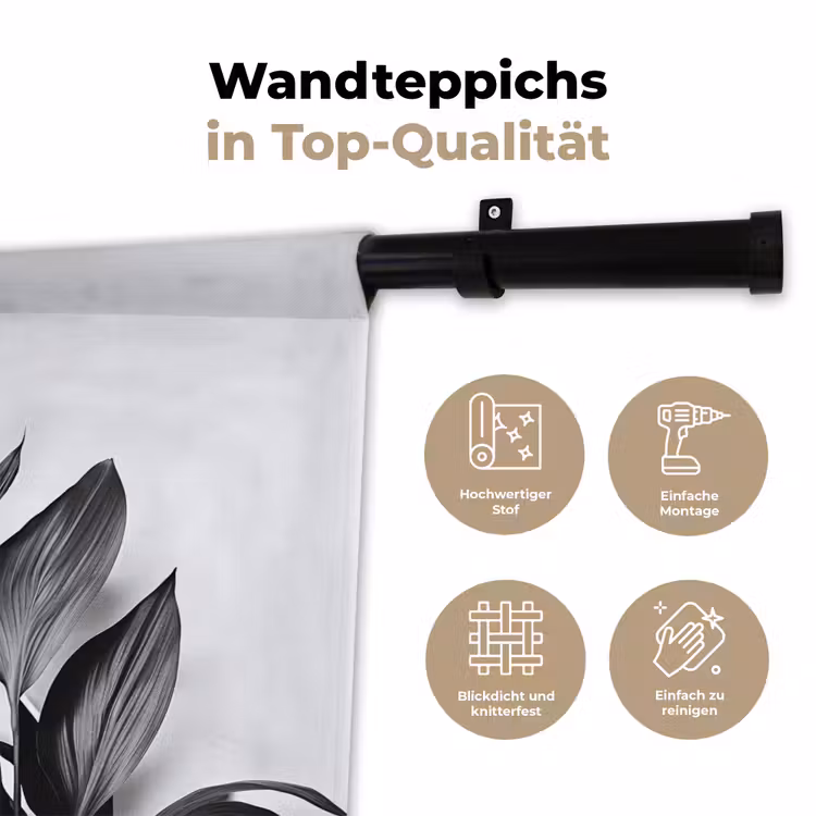 Plant - Bladeren - Minimalistisch - Zwart Wandkleed katoen klein -tsfeer2_DE