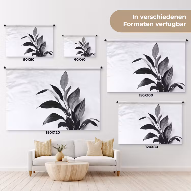 Plant - Bladeren - Minimalistisch - Zwart Wandkleed katoen klein -tsfeer8_DE