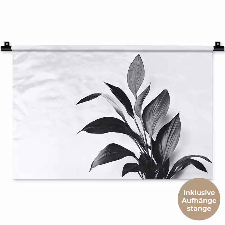 Plant - Bladeren - Minimalistisch - Zwart Wandkleed katoen klein -t3d_DE