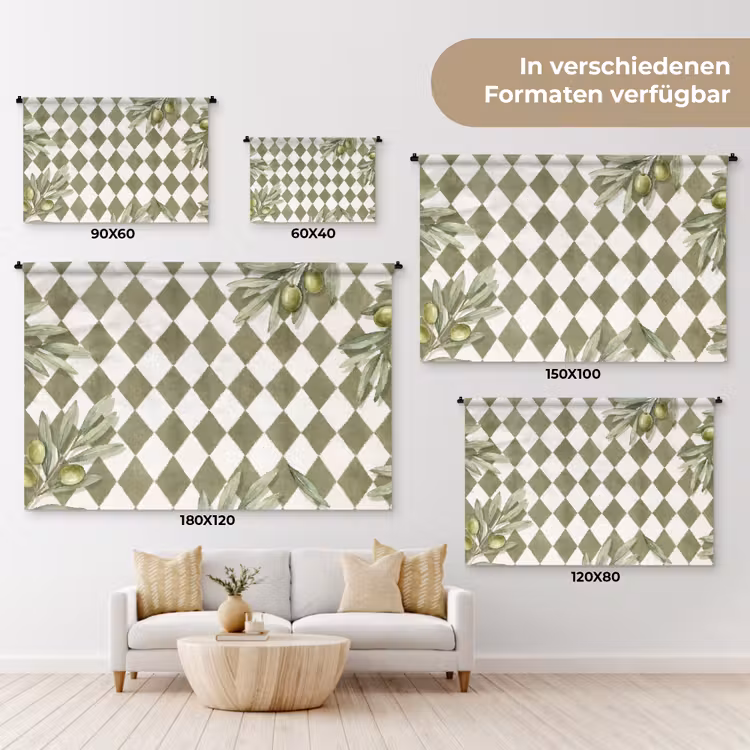 Plant - Olijftakken - Waterverf - Mediterraan - Groen Wandkleed katoen klein -tsfeer8_DE