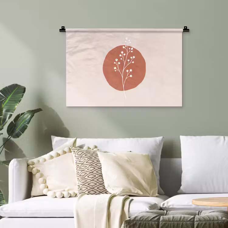 Plant - Tak - Abstract - Modern - Wit Wandkleed katoen klein -sfeer7