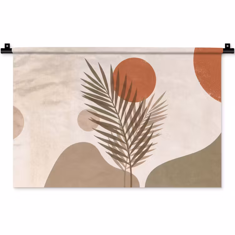 Planten - Bladeren - Abstract - Modern - Beige Wandkleed katoen klein -zz3d