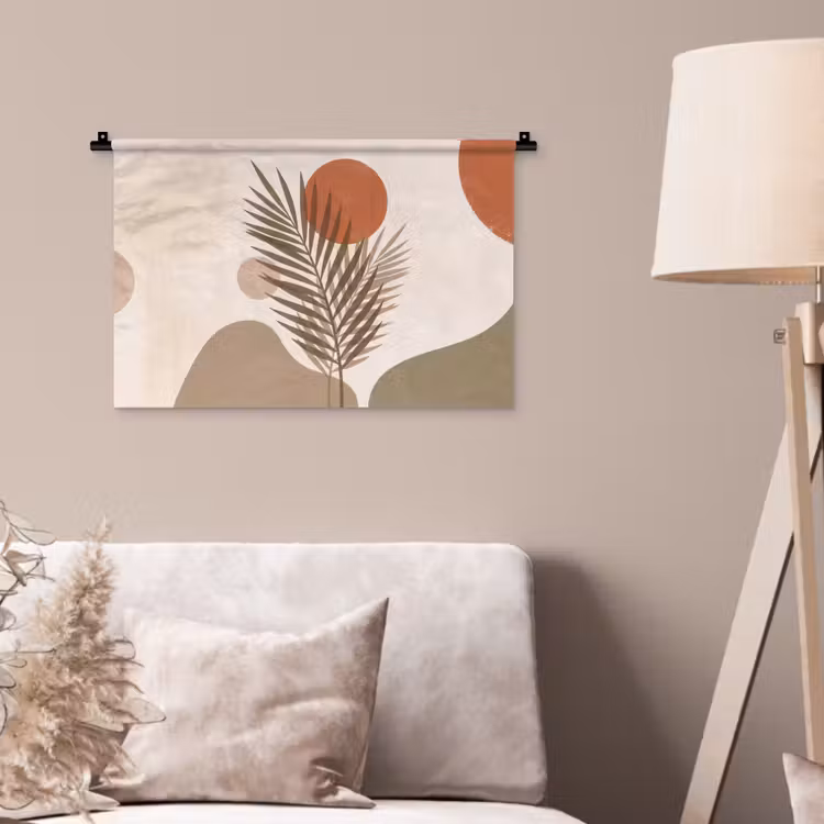Planten - Bladeren - Abstract - Modern - Beige Wandkleed katoen klein -sfeer4