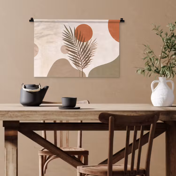 Planten - Bladeren - Abstract - Modern - Beige Wandkleed katoen klein -sfeer6