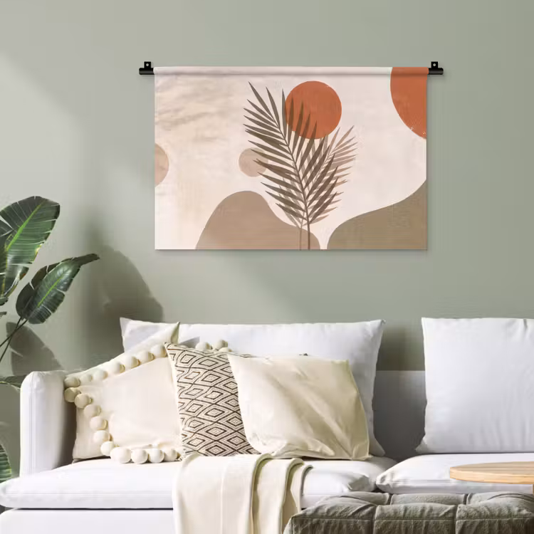 Planten - Bladeren - Abstract - Modern - Beige Wandkleed katoen klein -sfeer7