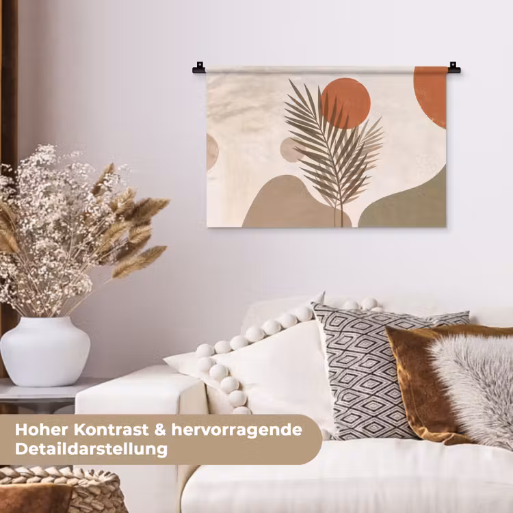 Planten - Bladeren - Abstract - Modern - Beige Wandkleed katoen klein -tsfeer1_DE