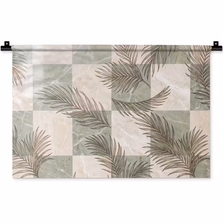 Planten - Bladeren - Marmer - Modern - Groen Wandkleed katoen klein -zz3d