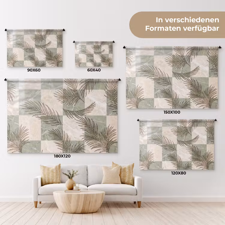 Planten - Bladeren - Marmer - Modern - Groen Wandkleed katoen klein -tsfeer8_DE