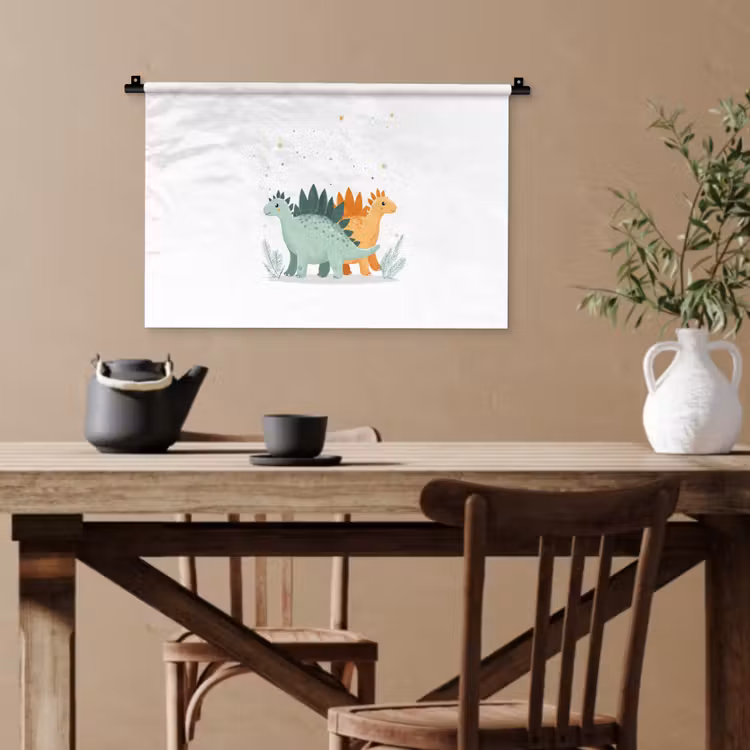 Planten - Sterren - Dinosaurussen - Oranje Wandkleed katoen klein -sfeer6