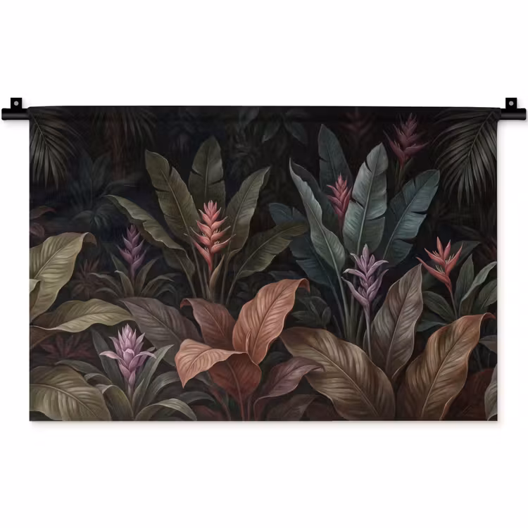 Planten - Tropisch - Jungle - Donker - Natuur Wandkleed katoen klein -zz3d