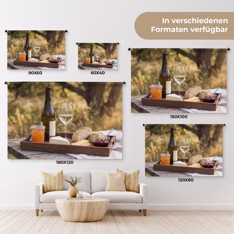 Picknick - Wijn - Kaasplankje Wandkleed katoen klein -tsfeer8_DE