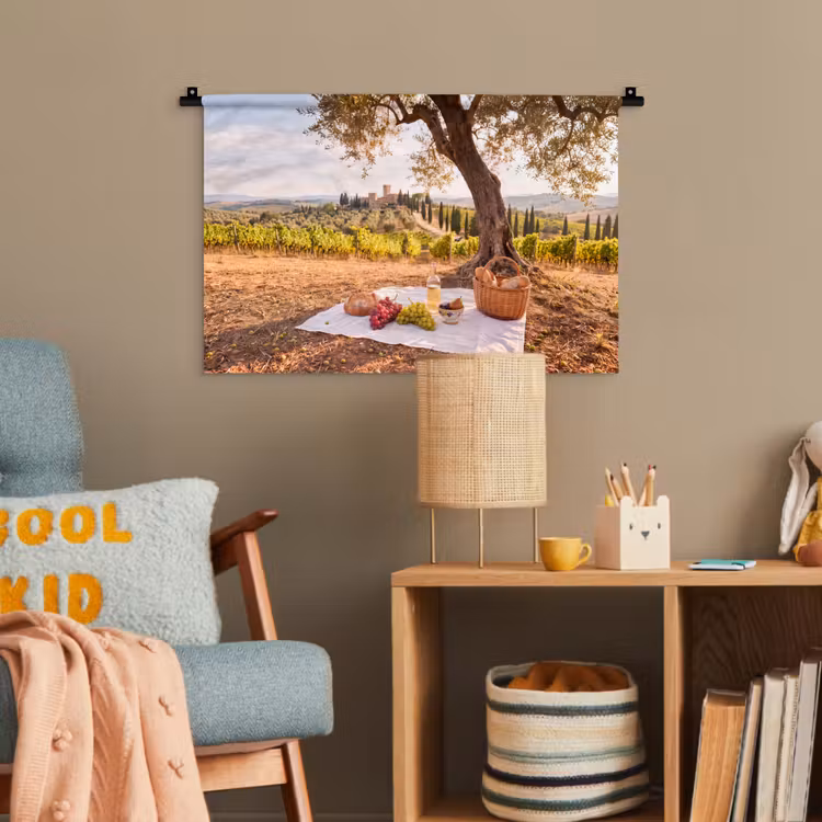 Picknick - Wijngaard - Landschap - Zomer - Eten Wandkleed katoen klein -wsfeer4_kind