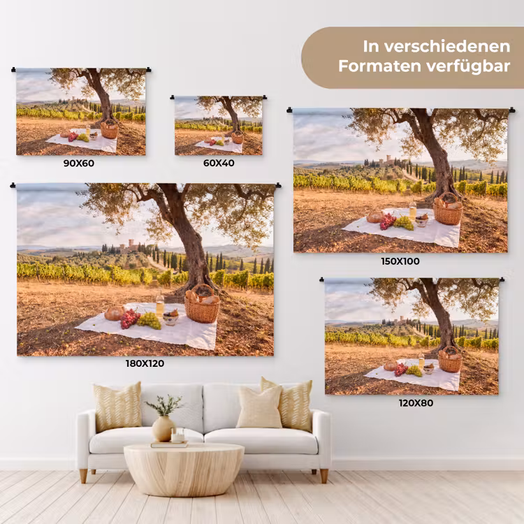 Picknick - Wijngaard - Landschap - Zomer - Eten Wandkleed katoen klein -tsfeer8_DE