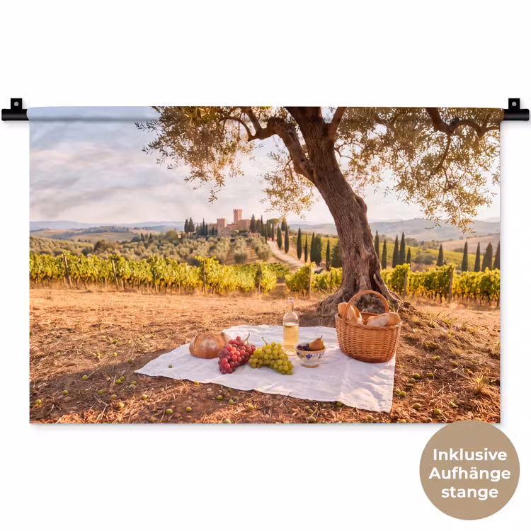 Picknick - Wijngaard - Landschap - Zomer - Eten Wandkleed katoen klein -t3d_DE